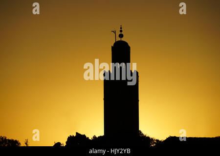 Minarett Koutubia au coucher du soleil, Marraklesh, Maroc Banque D'Images