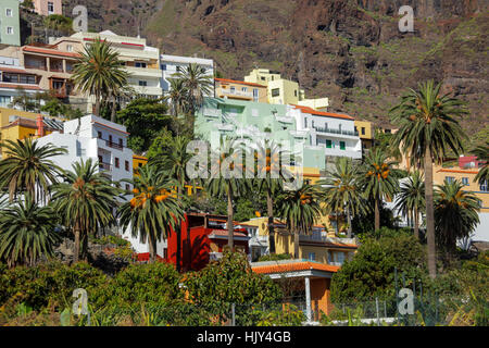 Maisons à flanc dans la Valle Gran Rey sur l'île de La Gomera, Îles Canaries, Espagne Banque D'Images