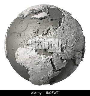 Modèle Globe avec la topographie détaillée sans eau. L'Europe. Le rendu 3D isolé sur fond blanc. Éléments de cette image fournie par la NASA Banque D'Images