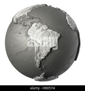 Modèle Globe avec la topographie détaillée sans eau. L'Amérique du Sud. Le rendu 3D isolé sur fond blanc. Éléments de cette image fournie par la NASA Banque D'Images