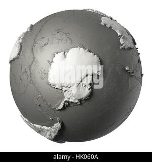 Modèle Globe avec la topographie détaillée sans eau. L'antarctique. Le rendu 3D isolé sur fond blanc. Éléments de cette image fournie par la NASA Banque D'Images