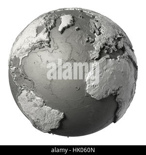 Modèle Globe avec la topographie détaillée sans eau. L'océan Atlantique. 3D render isolé sur blanc. Éléments de cette image fournie par NAS Banque D'Images