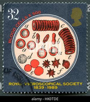 UK - circa 1989 : un timbre-poste utilisé à partir du Royaume-Uni, commémorant le 150e anniversaire de la Société Royale de Microscopie Banque D'Images