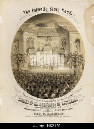 Sheet Music image de couverture de la chanson 'Le Palmetto State Song', avec une œuvre originale de la lecture des notes de musique composée par Geo O Robinson', 1900. L'éditeur est répertorié comme "Henry Siegling, Cor. de King et Beaufain Sts.', la forme de la composition est "avec chœur trophique', l'instrumentation est 'piano et voix", la première ligne se lit 'vive à l'aube de ce glor'ous matin, le génie de la liberté des lumières de la skies', et l'illustration artiste est répertorié comme 'Lith. par A. Hoen et Co. Baltimore'. Banque D'Images