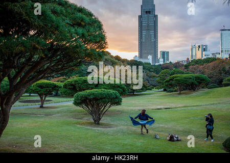 Paysage urbain, fille, filles, femmes, femmes, prenant le pics, NTT Docomo Yoyogi, à partir de Tokyo, Shinjuku Gyoen park Banque D'Images