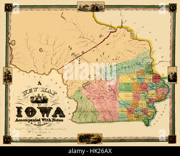 La carte de l'Iowa 1845 Banque D'Images