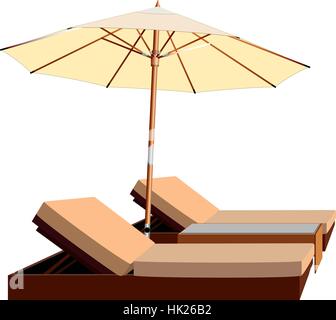 Chaise de Plage et parasol, chaise longue, parasol Illustration de Vecteur
