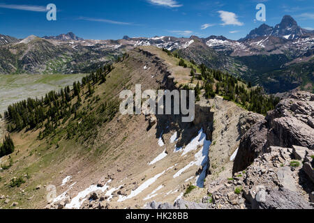 9943 Pointe en face de Teton pics, vus de Mary's dans le mamelon Teton Mountains. Jedediah Smith Wilderness, Wyoming Banque D'Images