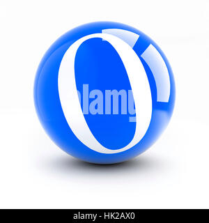 Numéro 0 sur un rouge lumineux avec des boules de réflexions isolé sur blanc. Banque D'Images