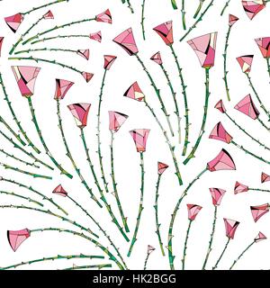 Résumé motif roses. Arrière-plan transparent floral. Fleurs stylisées pour design textile, emballage, papier peint, tissu. Hand drawn vector illustration dans un style moderne. Illustration de Vecteur