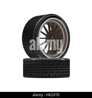 Deux roues avec pneus et roues. Photo illustration. Banque D'Images