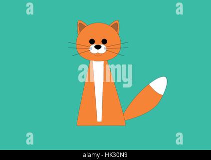 Chat rouge graphique sur bleu vert bacground. Illustration de Vecteur