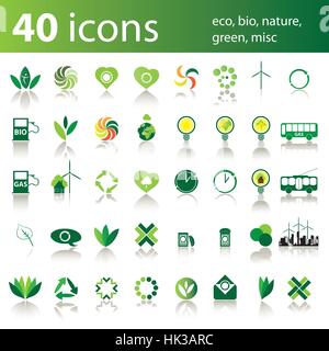 40 icônes : ECO, BIO, Nature, vert, Misc Illustration de Vecteur