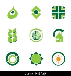 Neuf eco logos et icônes colorées - Vector Illustration Illustration de Vecteur