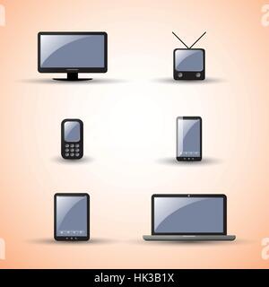 Site Web, éléments de design, noir et blanc moderne et icônes de dispositifs électroniques Vintage Illustration de Vecteur