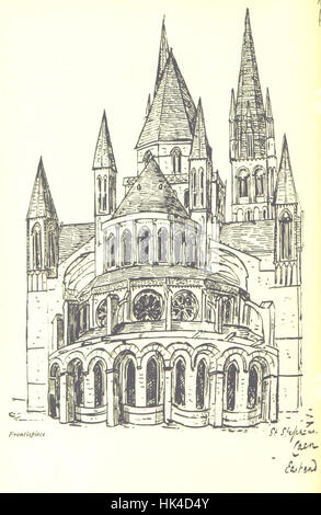 Une page tirée de 'Sketches of Travel in Normandie and Maine', présentant des illustrations des paysages, de l'architecture et des points forts culturels des régions de Normandie et du Maine en France, tels que représentés par l'auteur. Banque D'Images