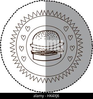 Châssis circulaire monochrome avec ombre moyen autocollant avec hamburger vector illustration Illustration de Vecteur