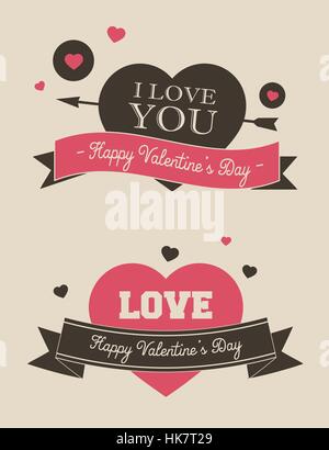 Valentines Day de bannières ou d'emblèmes - rétro et mignon vintage design Illustration de Vecteur