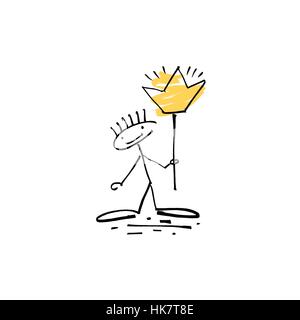 Dessin à la main des croquis stick figure avec la couronne brillante Illustration de Vecteur