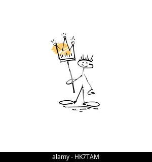 Dessin à la main des croquis sourire stick figure avec couronne Illustration de Vecteur