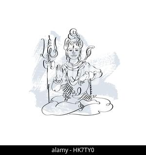 Seigneur Shiva noir et blanc dessin calligraphique à Maha Shivarat Illustration de Vecteur