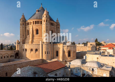 Ancienne église de la Dormition au coucher du soleil. Jérusalem, Israël Banque D'Images