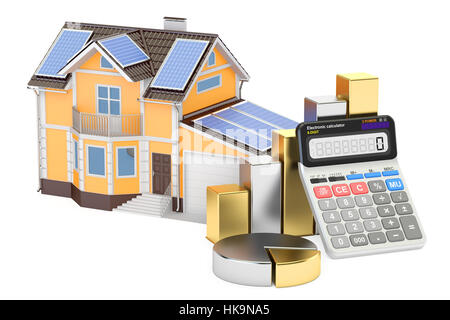 L'économie d'énergie pour la consommation, l'efficacité de la Chambre depuis panneau solaire concept. Le rendu 3D isolé sur fond blanc Banque D'Images