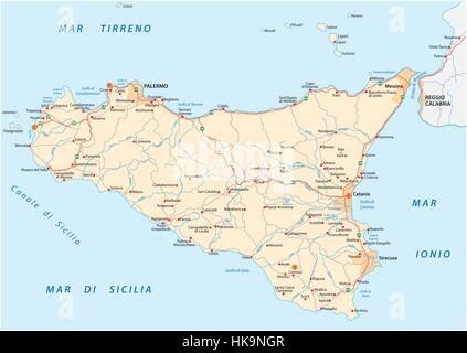 Carte routière détaillée d'Islande Sicile, Italie Illustration de Vecteur