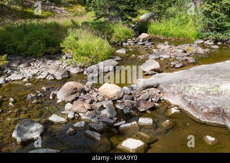 Le ruissellement des Losekamp Lake le long du sentier en boucle de Beartooth dans les Beartooth Mountains. Forêt nationale de Shoshone, Wyoming Banque D'Images