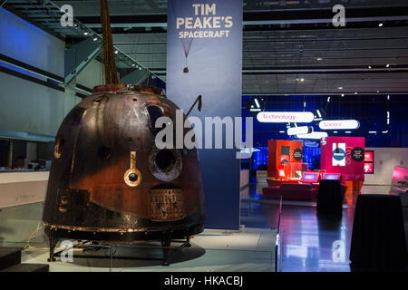 Londres, Royaume-Uni. 26 janvier 2017. Le Musée des Sciences dévoile le Soyouz TMA-19M module de descente, l'engin spatial qui fait Tim Peake et son équipage vers et depuis la Station spatiale internationale en 2015-2016. Le Soyouz TMA-19M a été acquis par le Musée des sciences en décembre 2016 et est le premier homme de l'engin spatial dans l'espace national du Royaume-Uni technology collection. Banque D'Images