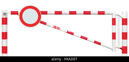 Barrière routière fermée libre, aucun véhicule ronde, signe de la porte de la chaussée dans la barre rouge et blanc brillant, l'arrêt d'entrée du trafic et la sécurité du véhicule bloc porte Point Banque D'Images