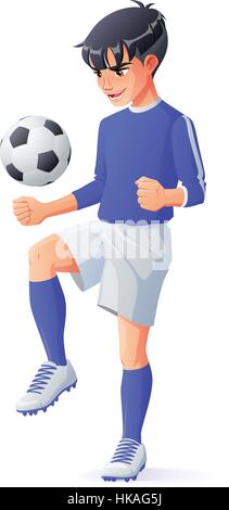 Vector young football ou soccer player garçon à jongler avec la balle. Illustration de Vecteur