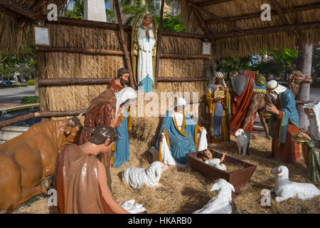 OUTDOOR LIFE SIZE CRÈCHE DE NOËL CORAL GABLES FLORIDA USA Banque D'Images