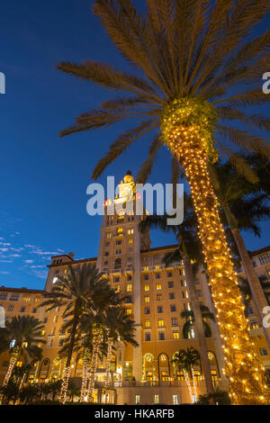 Décorations de Noël BILTMORE HÔTEL (©SHULTZE & Weaver 1926) CORAL GABLES MIAMI FLORIDA USA Banque D'Images