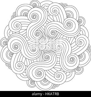 Mandala graphique avec des vagues et curles. Élément de la mer. Zentangle style inspiré. Illustration de Vecteur