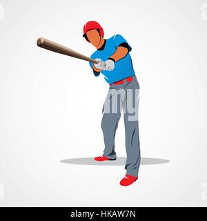 Joueur de baseball frapper la balle sur un fond blanc. Vector illustration. Illustration de Vecteur