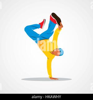 Breakdancer danse et faire une frise d'une part l'identité de marque acrobatique hip hop conception de corporation de logo template isolé sur un fond blanc. Illustration de Vecteur