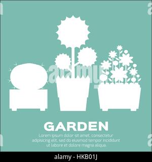 Silhouettes de jardin - arbre,cactus, plantes, fleurs en télévision style. Le printemps et l'été. Illustration de Vecteur