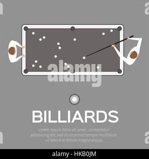 Billard, Piscine, jeu de snooker. Triangle de boules, cue sur table. Professionnel homme jouant au billard, piscine, billard - Vector illustration. Illustration de Vecteur