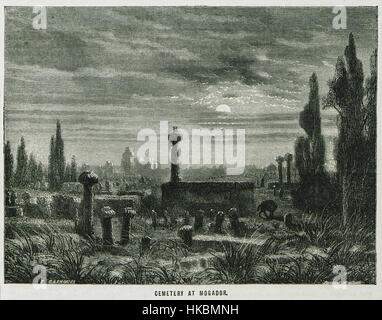 Le tableau *cimetière à Mogador* de William Francis Ainsworth (1870) représente une sombre scène du cimetière de Mogador (aujourd’hui Essaouira, Maroc). La pièce met en valeur le talent d’Ainsworth à capturer l’essence du paysage marocain et son contexte historique à la fin du XIXe siècle. Banque D'Images