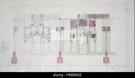 Ce design de Charles Rennie Mackintosh présente une frise décorative en relief créée pour les salons de thé Willow de Glasgow. Les détails complexes combinent les influences Art Nouveau et celtique, reflétant le style distinctif de Mackintosh dans la conception architecturale. Banque D'Images