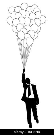 Illustration de l'homme isolé avec des ballons volants Banque D'Images