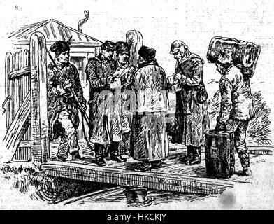 Cette scène représente des gardes roumains stationnés le long du Danube, empêchant l'importation illégale d'armes de Russie vers la Bulgarie. Il reflète les tensions historiques en Europe de l'est au cours du XXe siècle. Banque D'Images