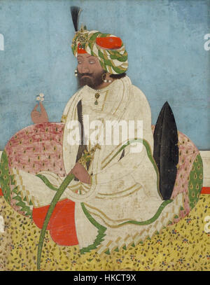 Maharaja Gulab Singh était le fondateur de l'État princier du Jammu-et-Cachemire. Son portrait illustre la tenue royale et la grandeur associées à son règne au XIXe siècle, reflétant les traditions royales de la région. Banque D'Images