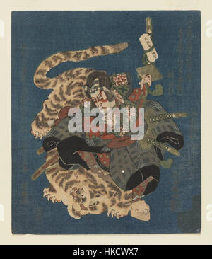 Le Musée de Brooklyn Ichikawa Danjuro VII comme Kokusenya combat Tiger Surimono pour Tsurunova Utayoshi d'Osaka Club de Poésie Banque D'Images