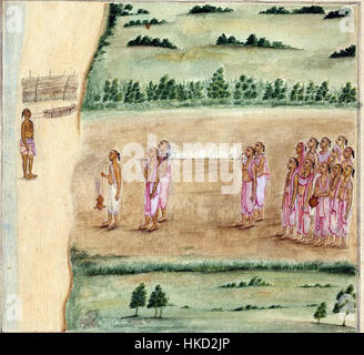 Cette œuvre représente un enterrement traditionnel hindou, mettant en valeur les rituels culturels et religieux associés à la mort et à l'au-delà dans l'hindouisme. La peinture capture le processus cérémoniel, soulignant la signification spirituelle des rites. Banque D'Images