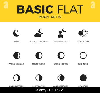 Ensemble de base d'icônes lune Illustration de Vecteur