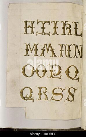 Un manuscrit illustré de la période Tudor, MS. Ashmole 1504 84, contenant divers motifs décoratifs. Cette œuvre d'art représente les dessins complexes utilisés dans le décor et les textiles anglais du XVIe siècle, mettant en valeur l'artisanat Tudor. Banque D'Images