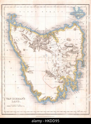 1837 Carte de Van Dieman Douaire's Land ou Tasmanie Geographicus Tazmania dower 1837 Banque D'Images