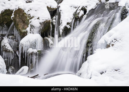 Myra Falls, une cascade de glace en hiver, longue exposition, Piestingtal, Basse Autriche, Autriche Banque D'Images